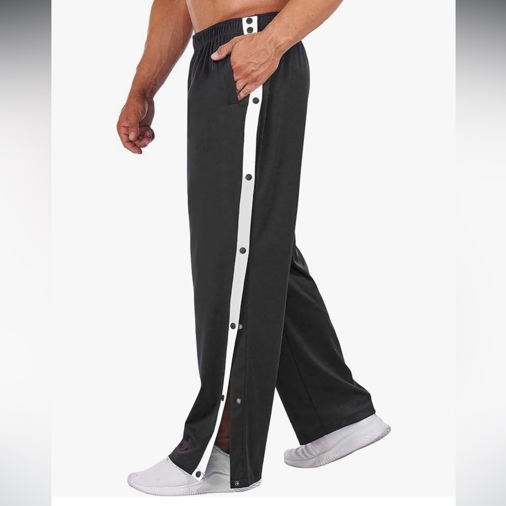 Men's Black and White Snap Button Joggers